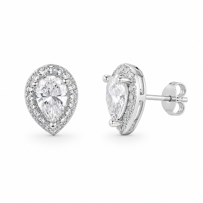 Luna Pear Zirconia Stud Earrings - 925 Sterling Silver- 10mm