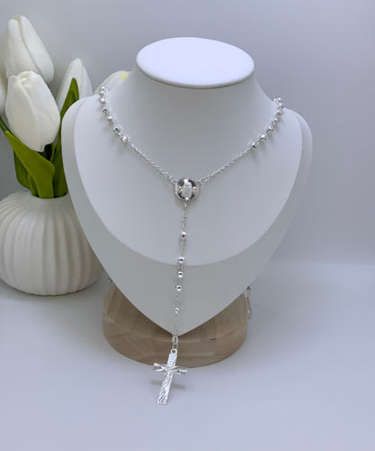 Rosary Necklace Religious-Virgin Medal -Sterling Silver 925 24”