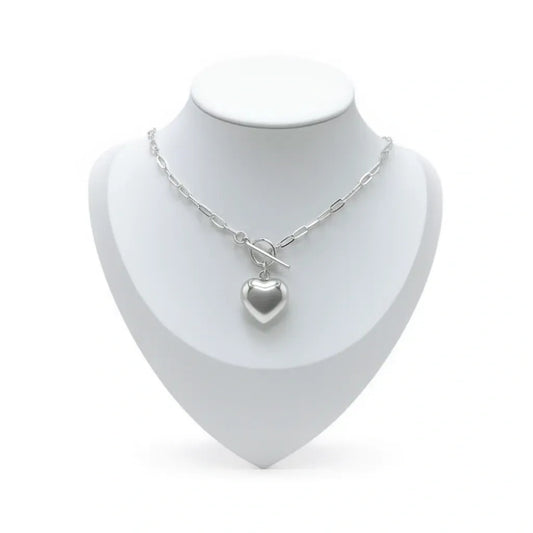 Paperclip Heart  Necklace - Sterling Silver 925 - 20”