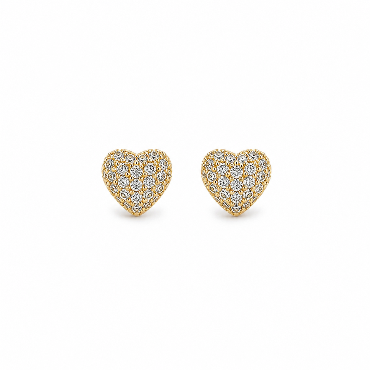 Golden Love Heart Studs Earring - 925 Sterling Silver- 6.5mm