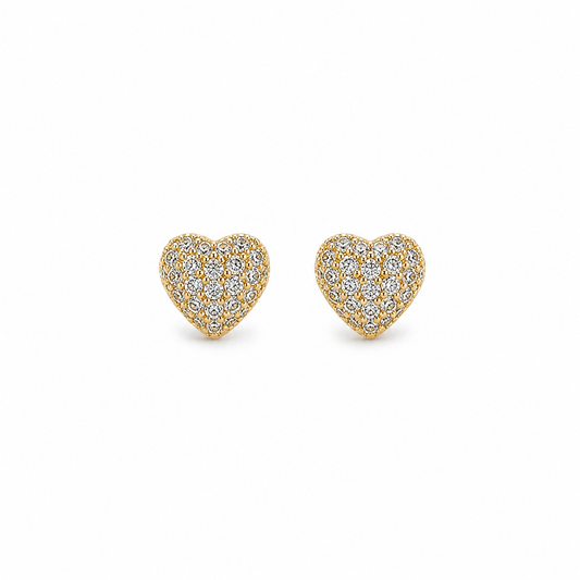 Golden Love Heart Studs Earring - 925 Sterling Silver- 6.5mm