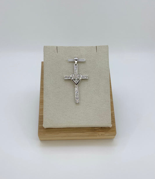 Cross with Heart Pendant -Sterling Silver 925