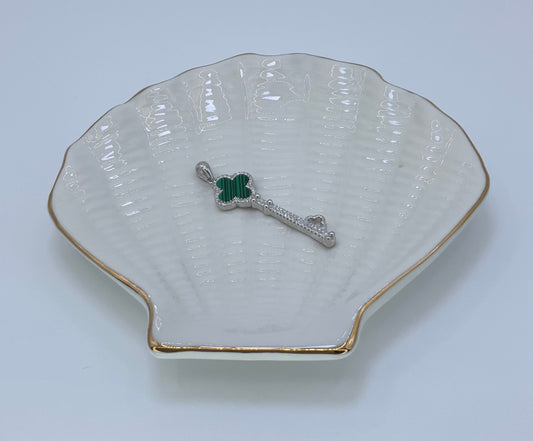 Key Pendant Sterling Silver 925 Pearl - Malachite