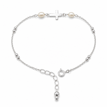 Bella Pearl Cross Bracelet 925 Sterling Silver