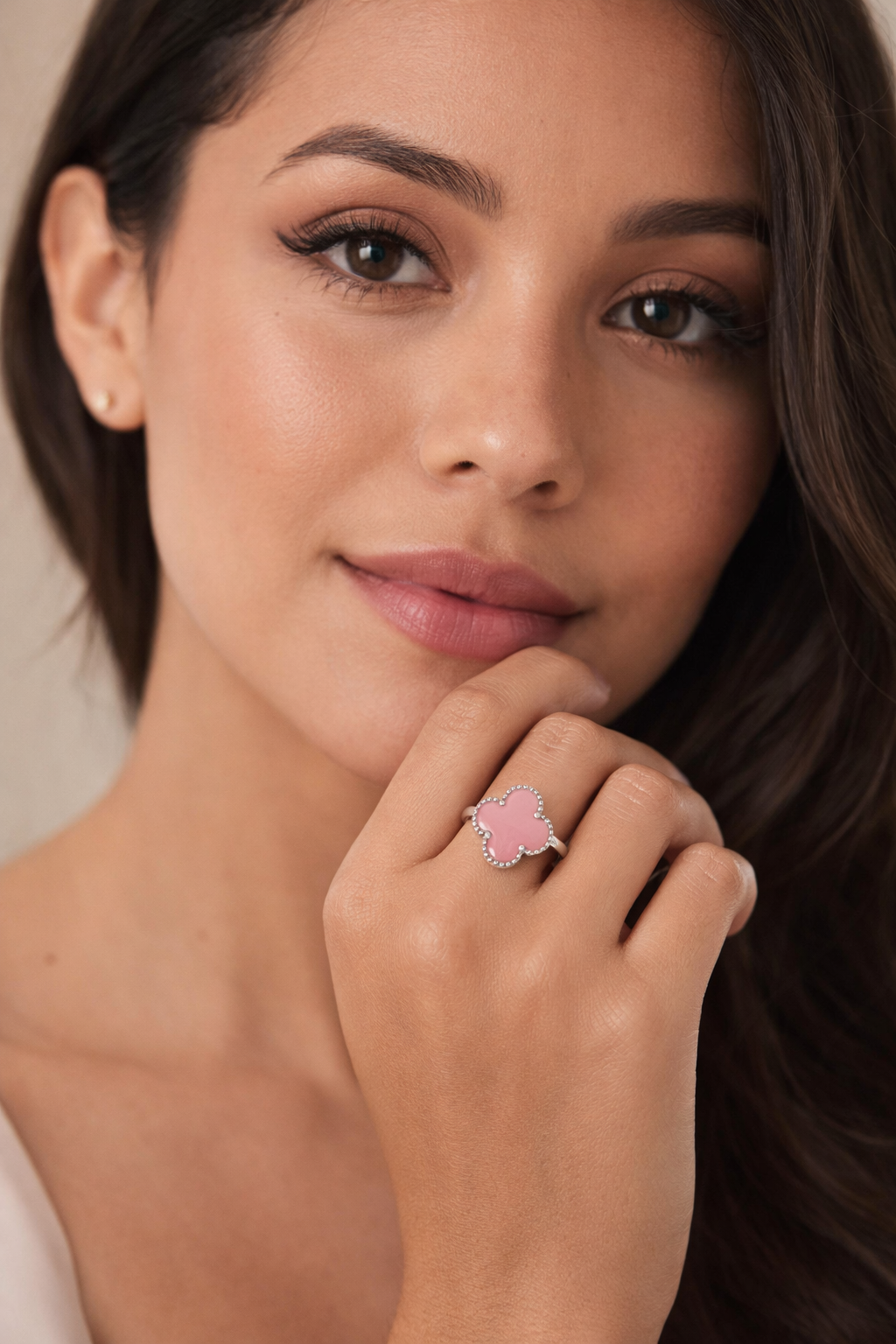 Pink Clover Ring 925 Sterling Silver-13mm