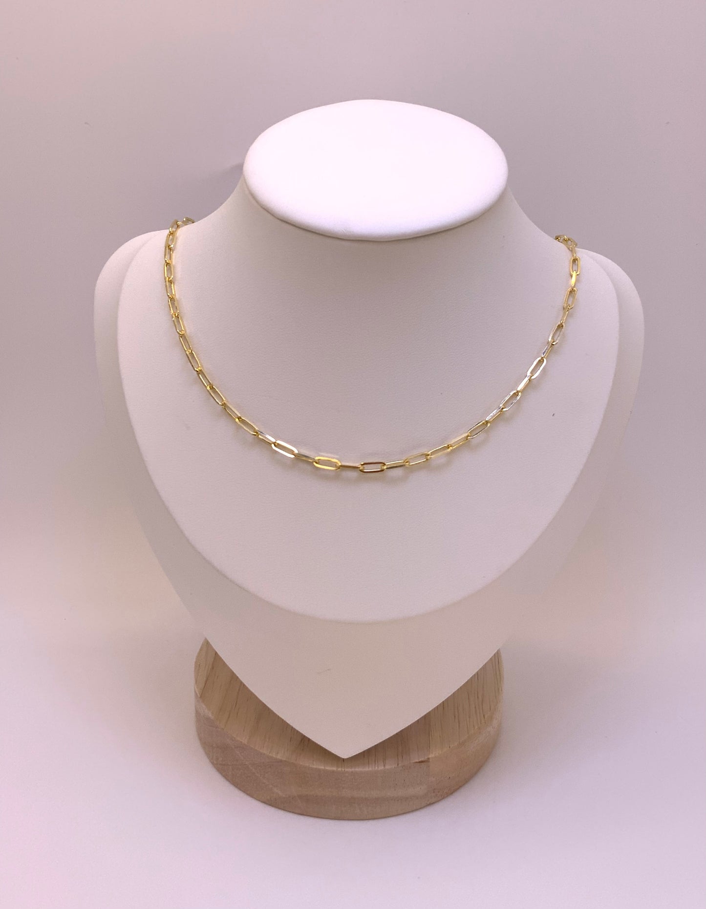 Paperclip Gold Chain Necklace Sterling Silver 925 18”