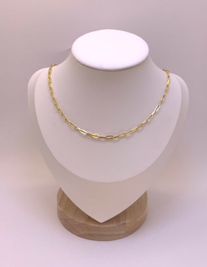 Paperclip Gold Chain Necklace Sterling Silver 925 18”