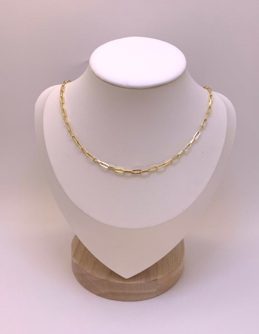 Paperclip Gold Chain Necklace Sterling Silver 925 18”