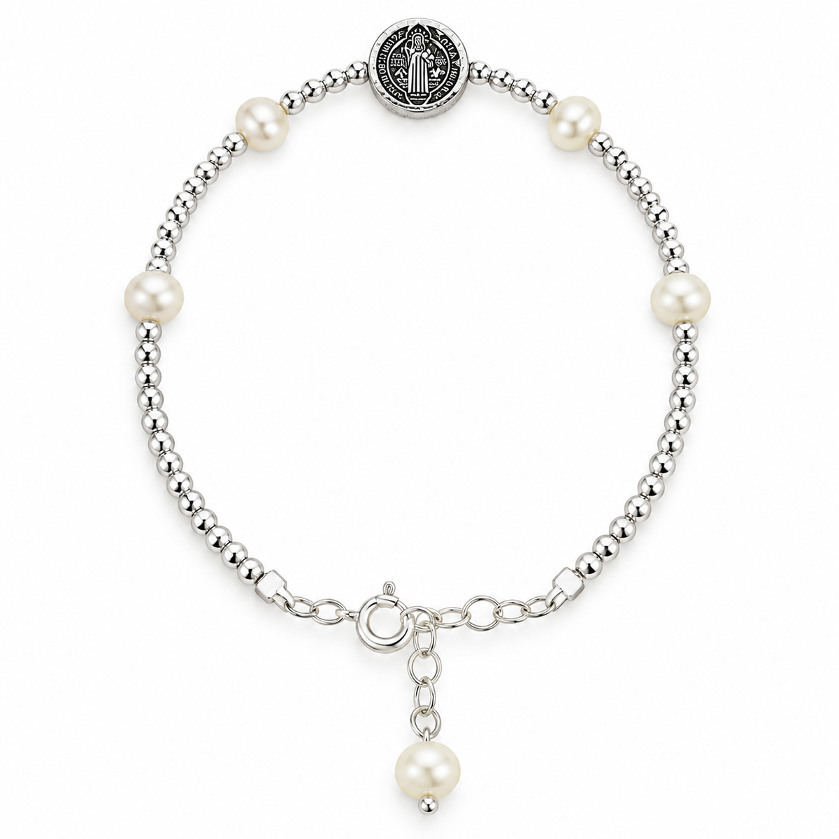 Divine Grace – Saint Benedict Pearl Bracelet | Sterling Silver 925