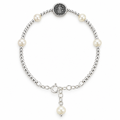 Divine Grace – Saint Benedict Pearl Bracelet | Sterling Silver 925