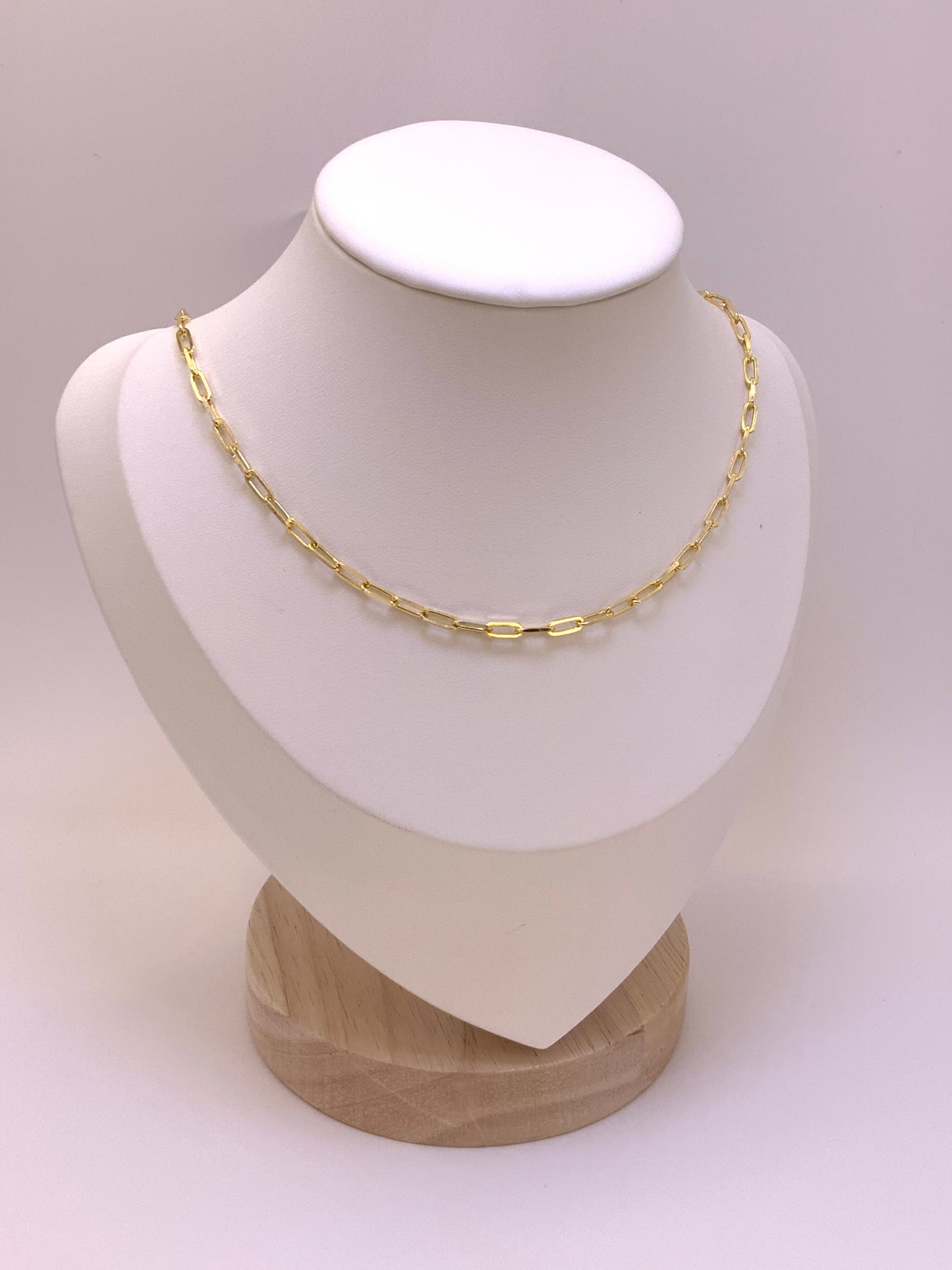 Paperclip Gold Chain Necklace Sterling Silver 925 18”