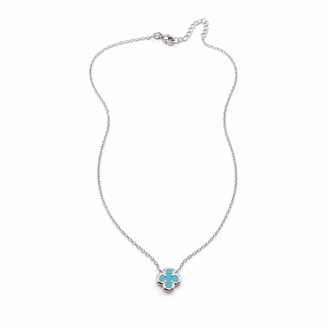 Turquoise Clover Necklace 925 Sterling Silver-10mm
