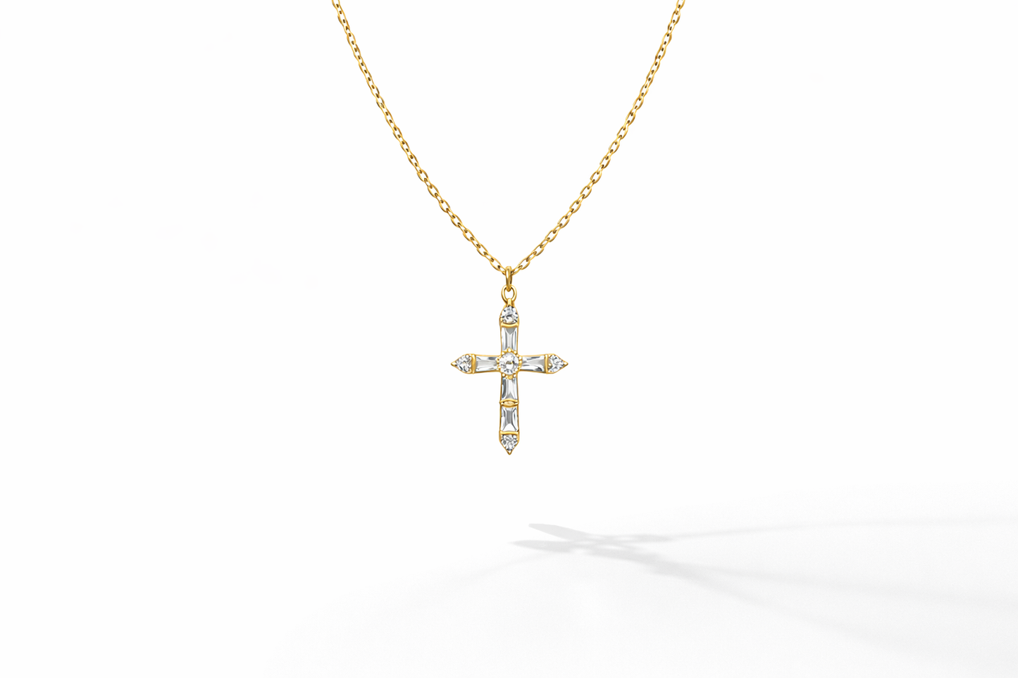 Gold Cross Necklace with CZ - Sterling Silver 925 -18 inch