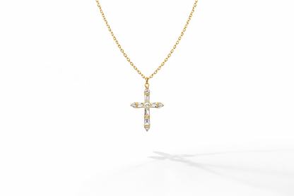 Gold Cross Necklace with CZ - Sterling Silver 925 -18 inch