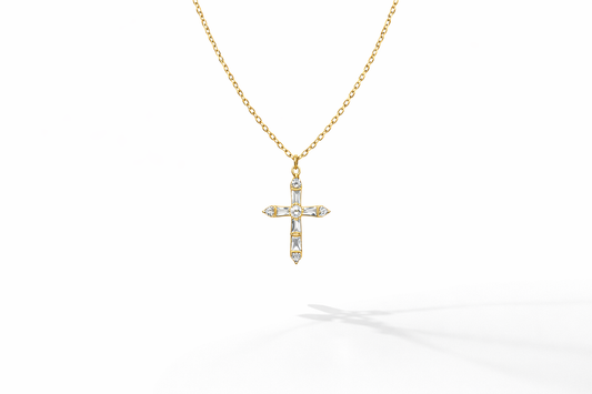 Gold Cross Necklace with CZ - Sterling Silver 925 -18 inch