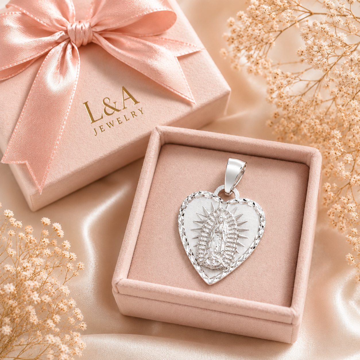Our Lady of Guadalupe Heart Pendant – Sterling Silver 925-30mm