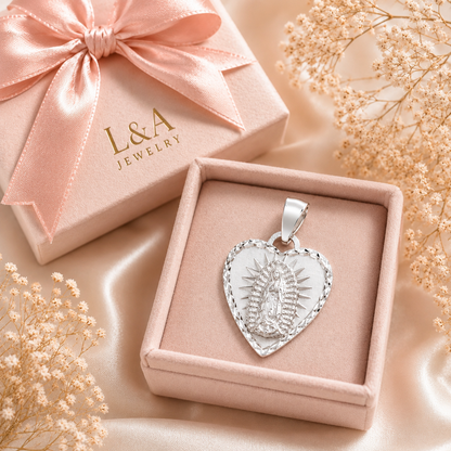 Our Lady of Guadalupe Heart Pendant – Sterling Silver 925-30mm