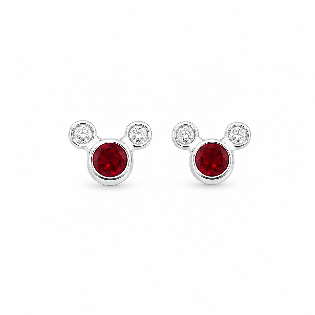 Red Princess Crystal Stud Earrings 925 Sterling Silver - 8mm