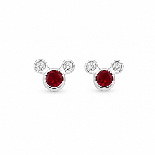 Red Princess Crystal Stud Earrings 925 Sterling Silver - 8mm