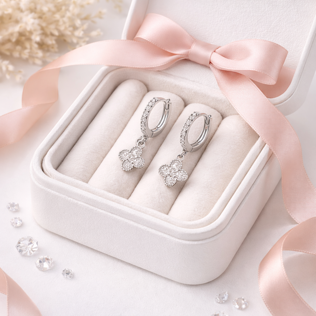 Huggies Clover Earrings 925 Sterling Silver - 12.5 mm