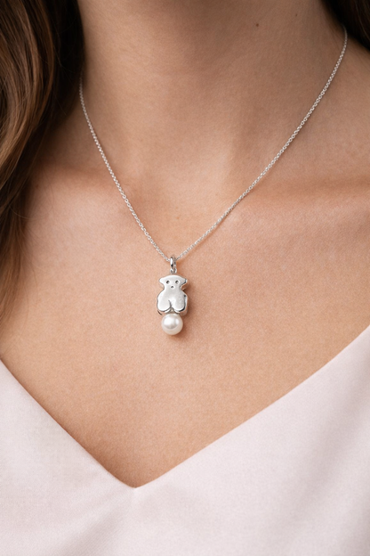 Bear with Pearl Pendant Sterling Silver 925