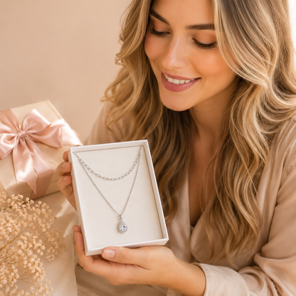 Sophia Teardrop Layered Necklace -925 Sterling Silver