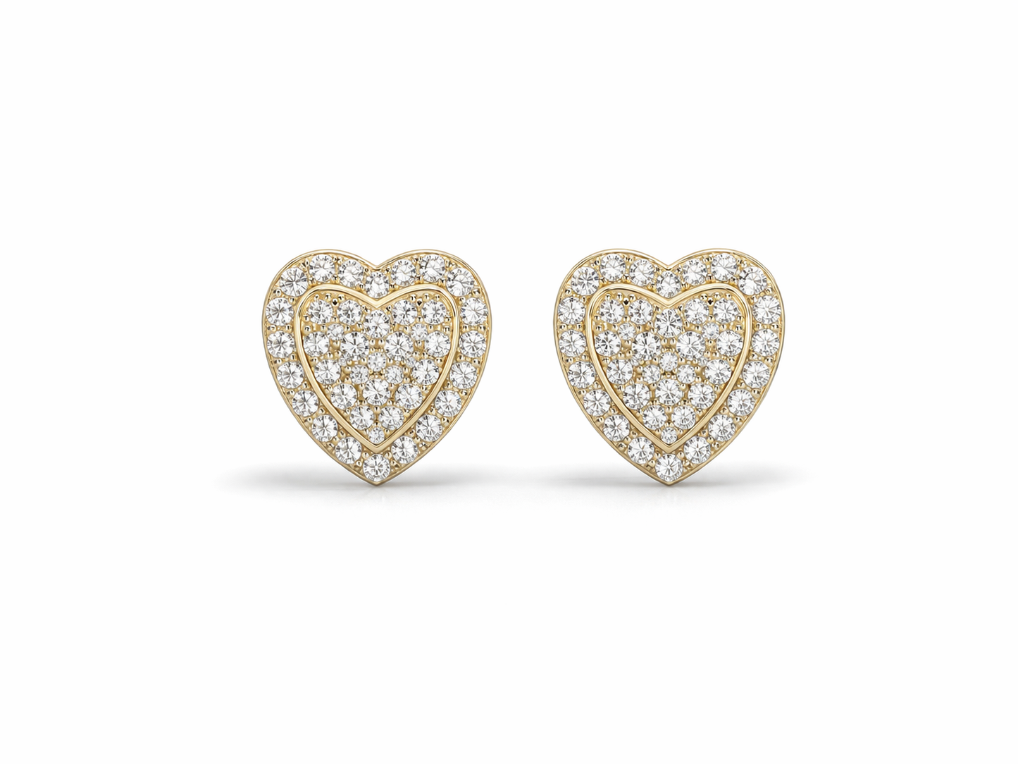Gold Sparkle Heart Studs 925 Stud Earring- 10mm