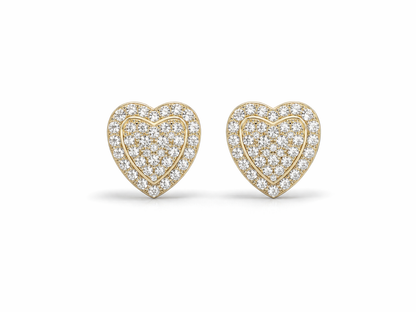 Gold Sparkle Heart Studs 925 Stud Earring- 10mm