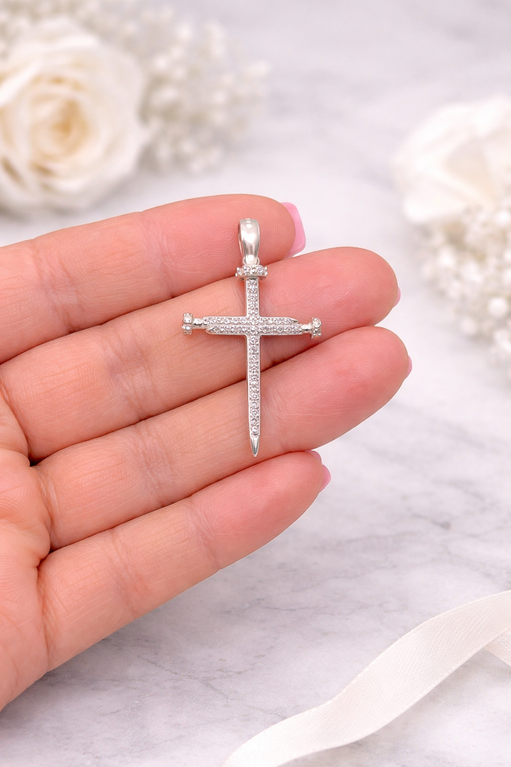 Three Nail Cross Pendant Sterling Silver 925