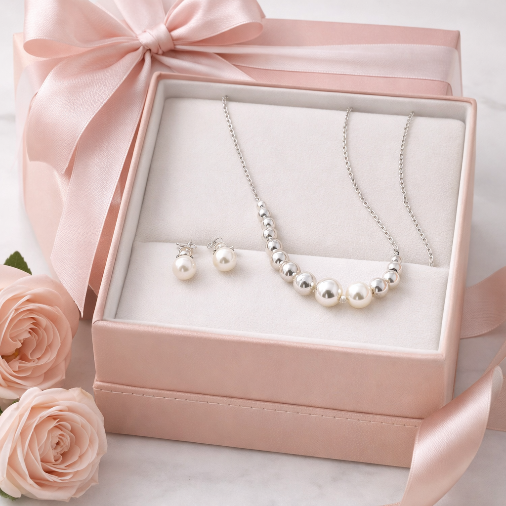 Set Isabella  Necklace and Earring with Pearl -Sterling Silver 925