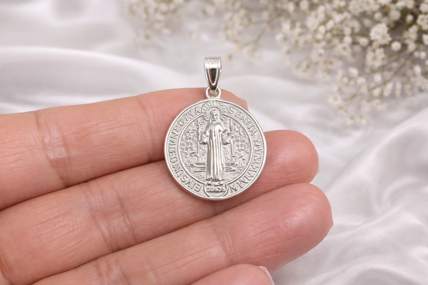 Saint Benedict Pendant Sterling Silver 925 - 1.3”