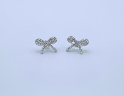 Bow Stud Earring W/Zc Sterling Silver 925