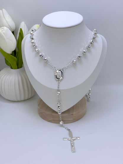 Rosary Necklace  Virgin Mary Medall Oval Sterling Silver925