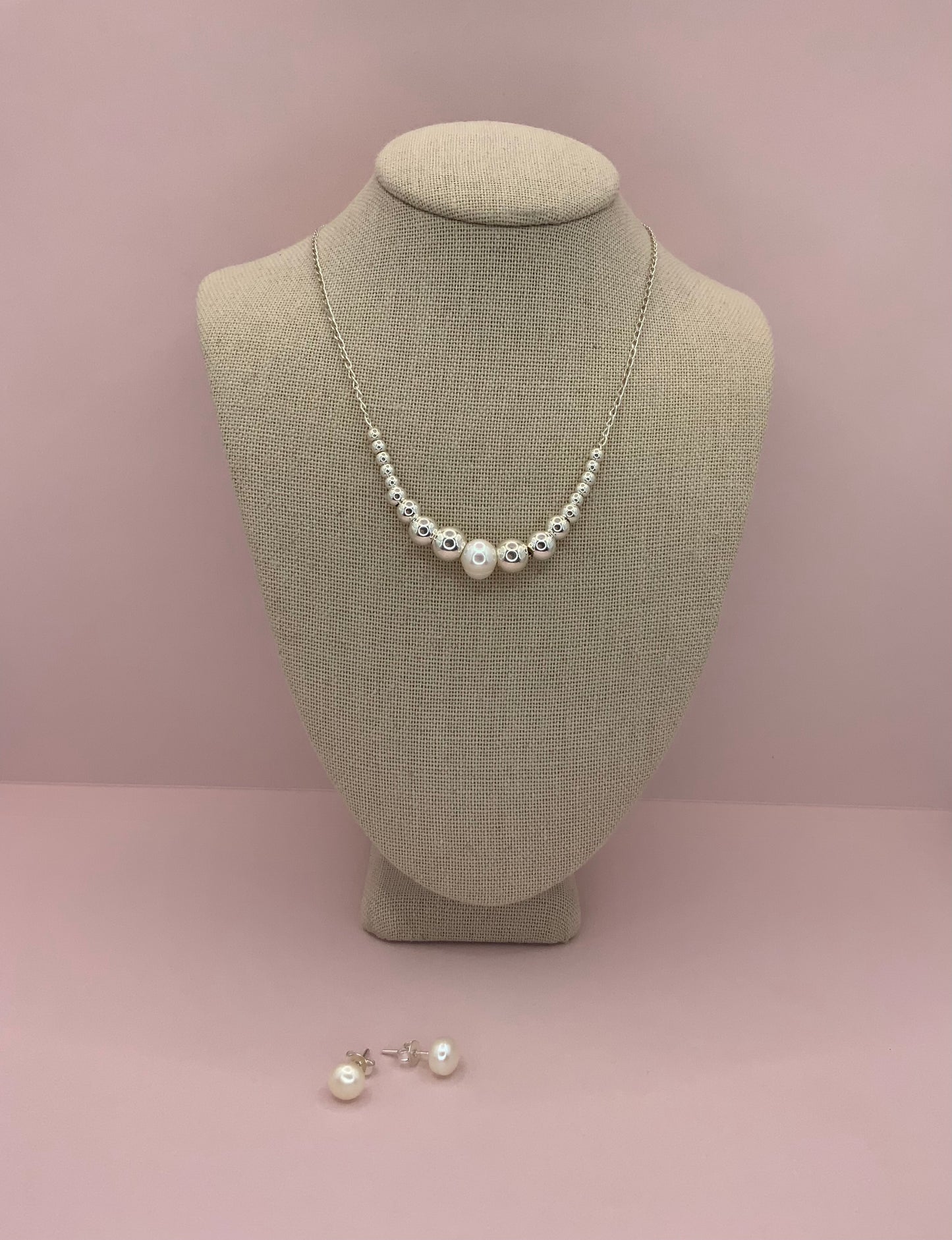 Set Zunilda Necklace and Earring with Pearl -Sterling Silver