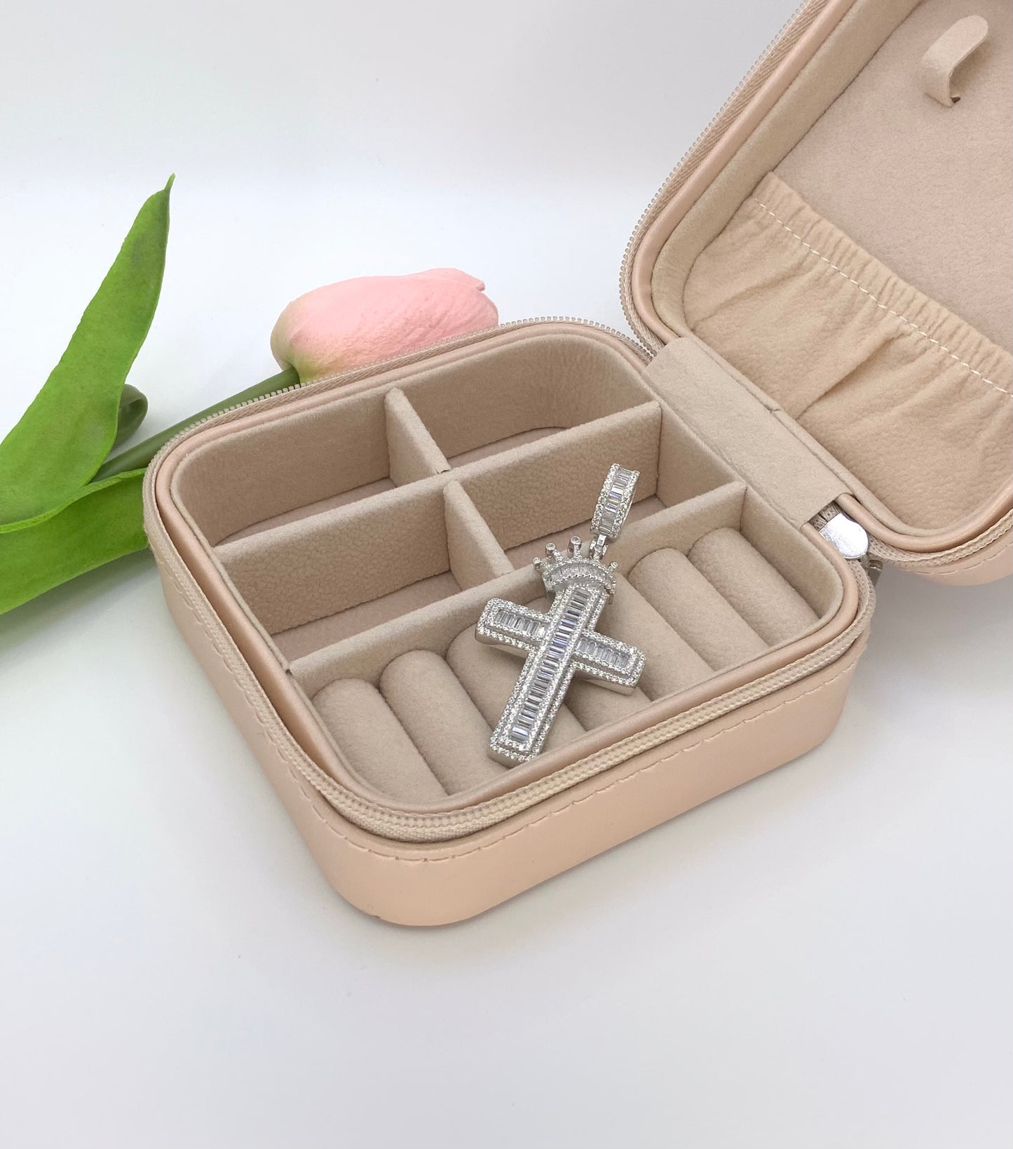 Cross with Crown Large -CZ Silver Silver  925 Pendant