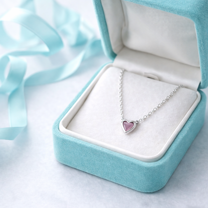 Pink Heart Necklace Sterling Silver 925