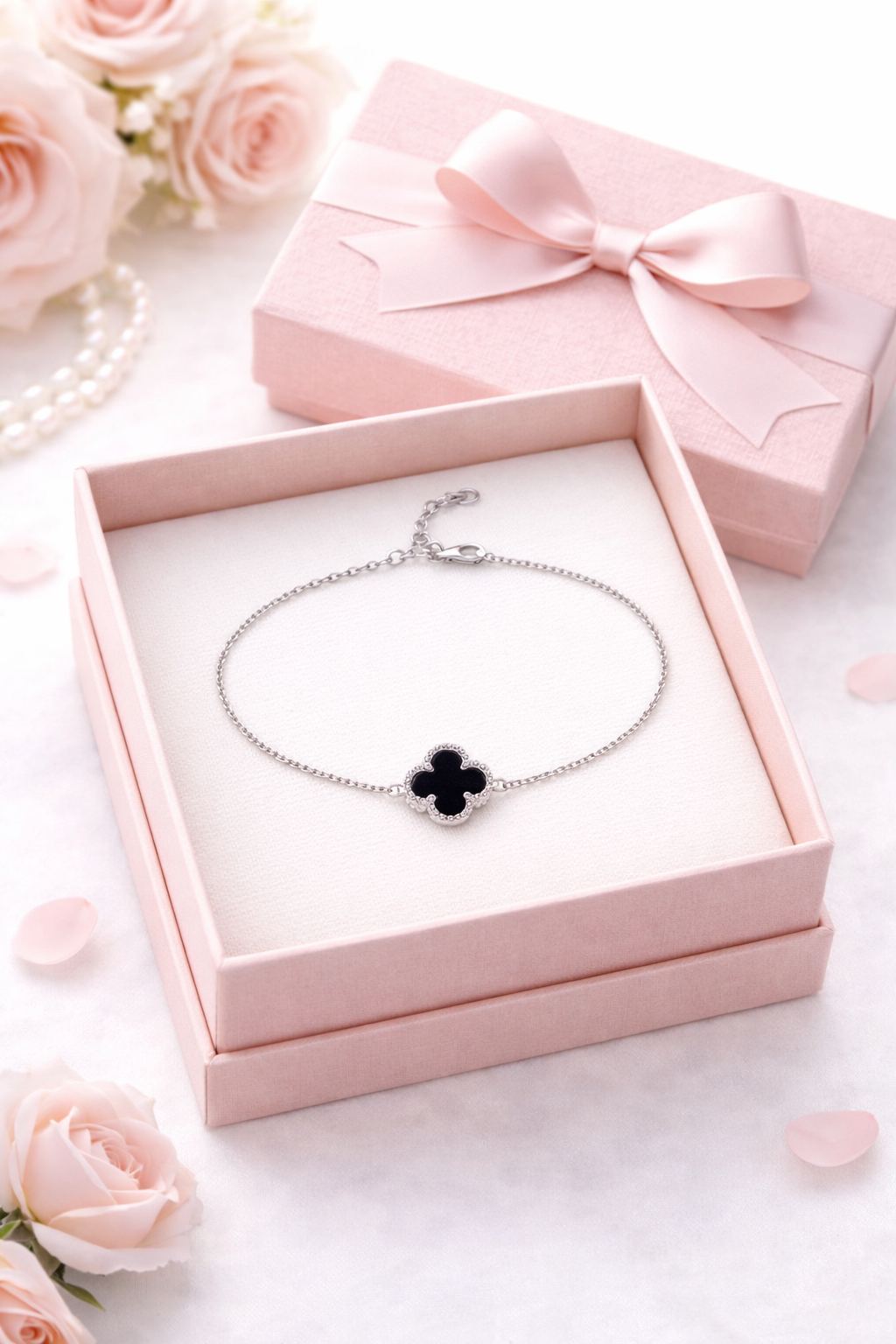 Small Ónix  Clover Bracelet925 Sterling Silver