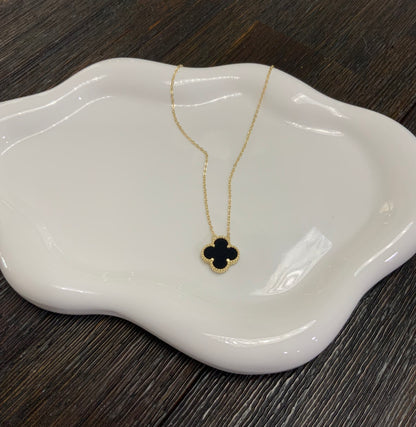 Onyx  Clover Necklace Sterling Silver 925