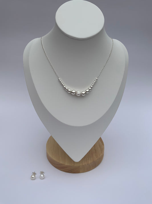 Set Zunilda Necklace and Earring with Pearl -Sterling Silver