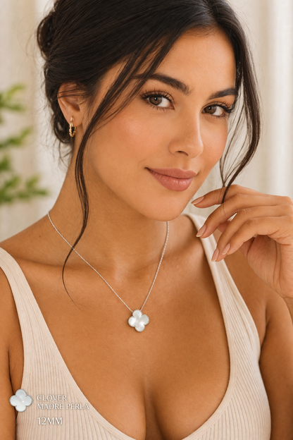 Pearl Clover Necklace 925 Sterling Silver-15mm