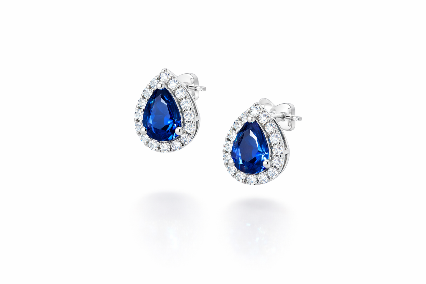 Sapphire Halo Stud Earrings Sterling Silver 925