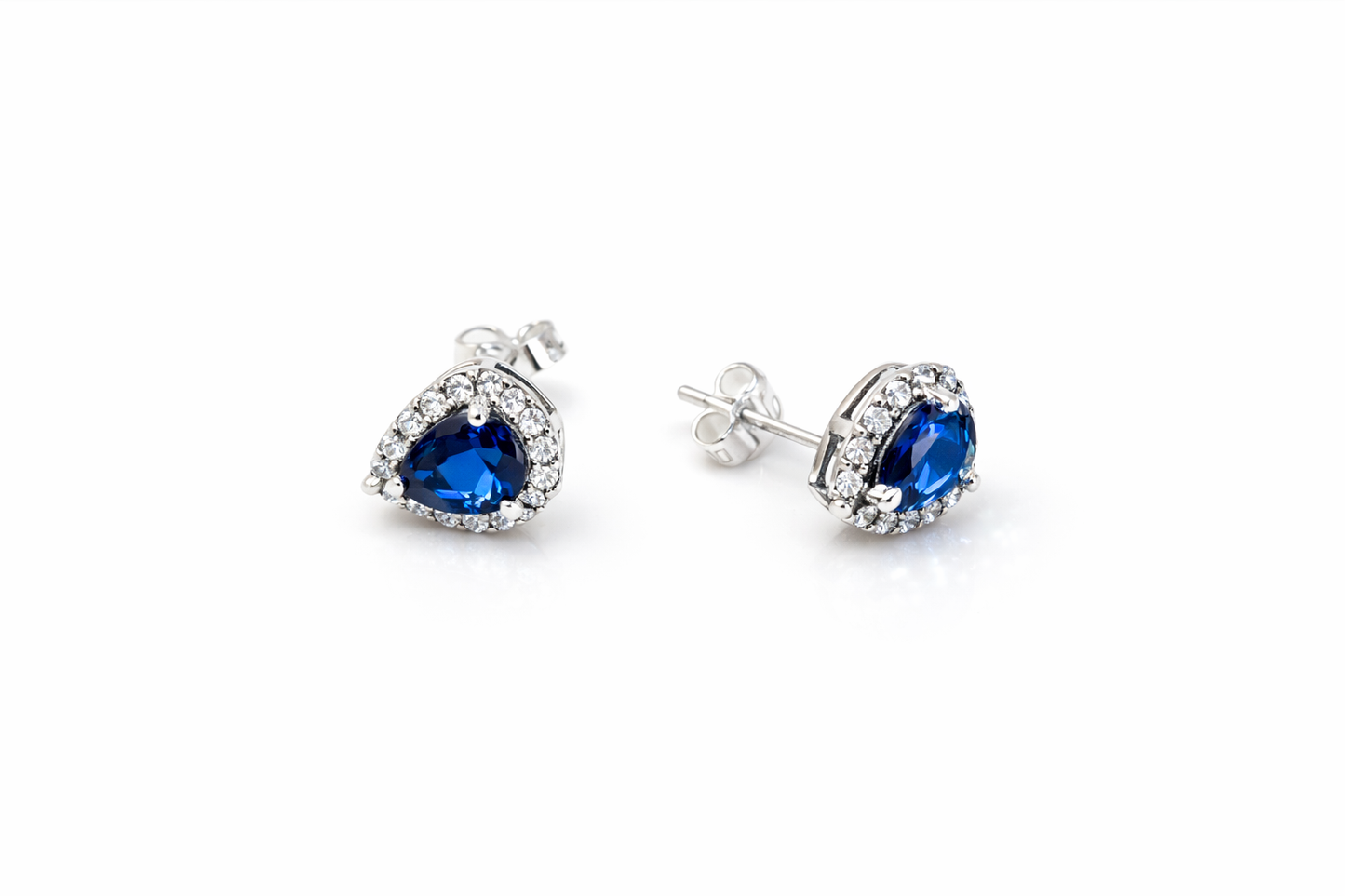 Sapphire Halo Stud Earrings Sterling Silver 925