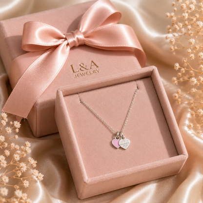 Twin Hearts Necklace – Pink 925 Sterling Silver - 11mm