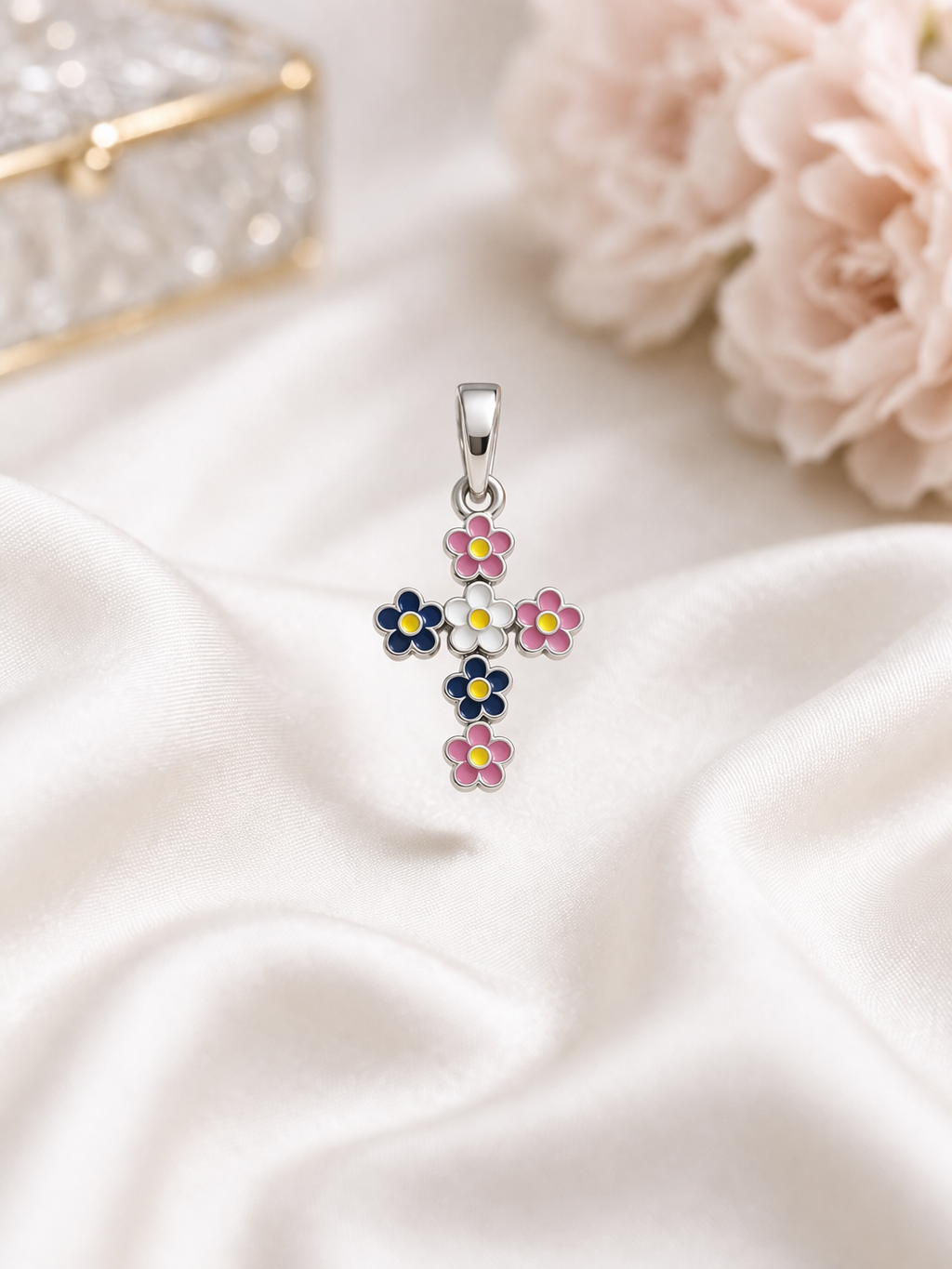 Bloom Cross Pendant – Sterling Silver 925 -0.85”