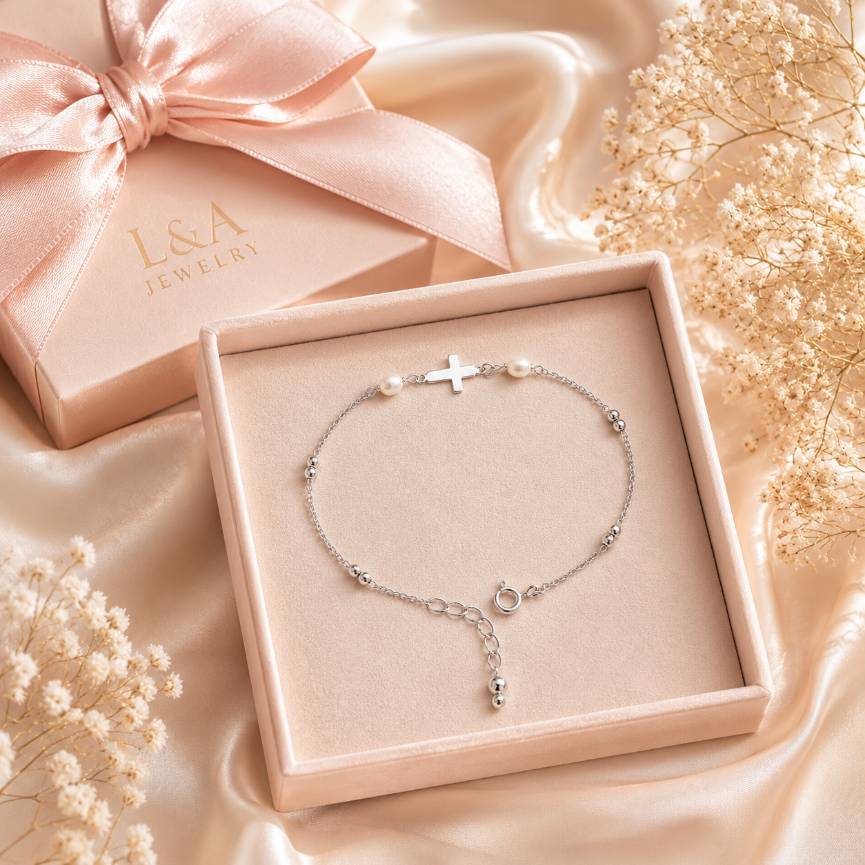 Bella Pearl Cross Bracelet 925 Sterling Silver