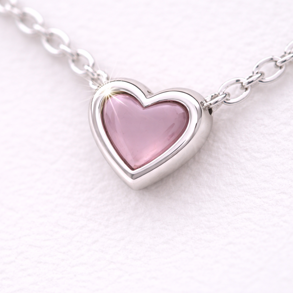 Pink Heart Necklace Sterling Silver 925