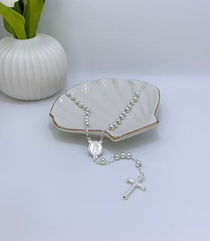 Rosary Necklace Religious- Virgin Oval Medal Sterling Silver 925 24”