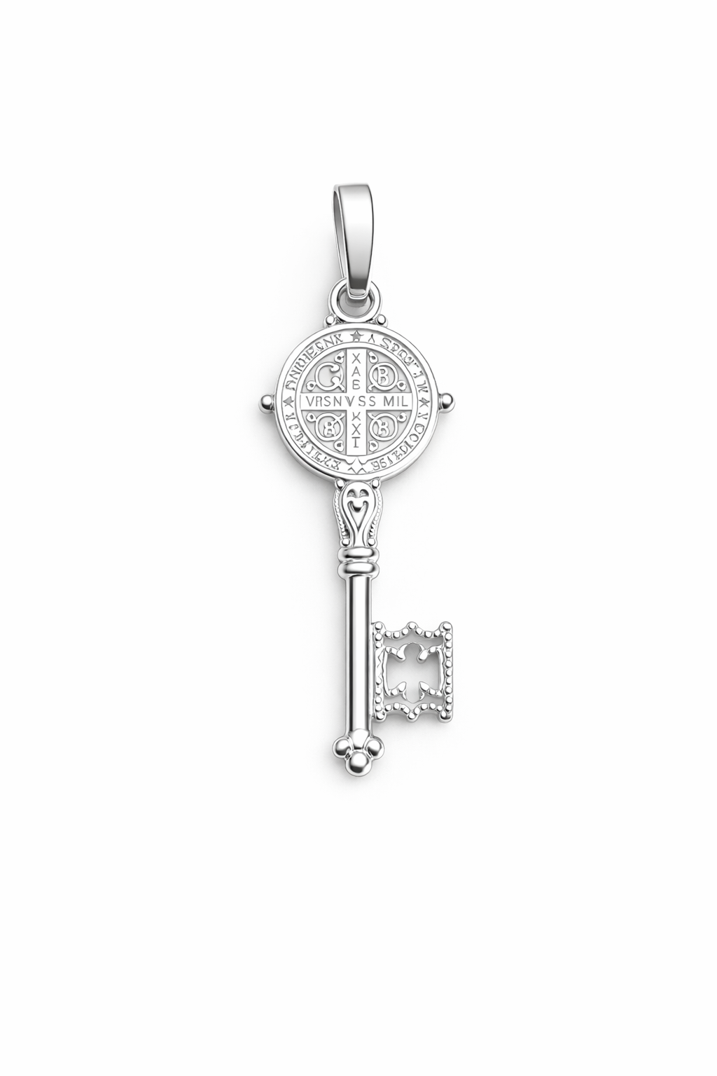 Saint Benedict Key Pendant - Sterling Silver 925- 1.18”
