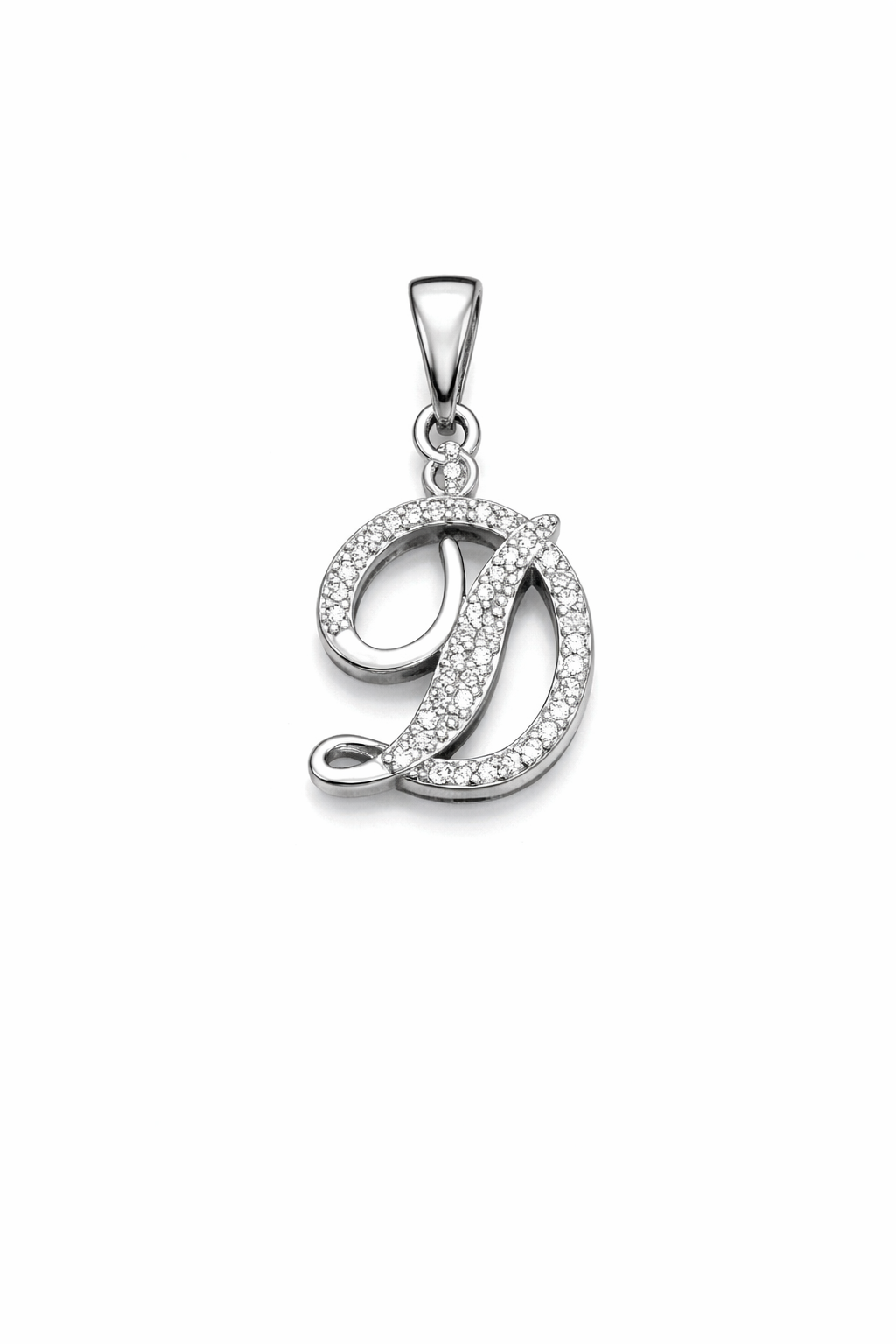 Initial Pendant CZ Sterling Silver 925 - 0.85”
