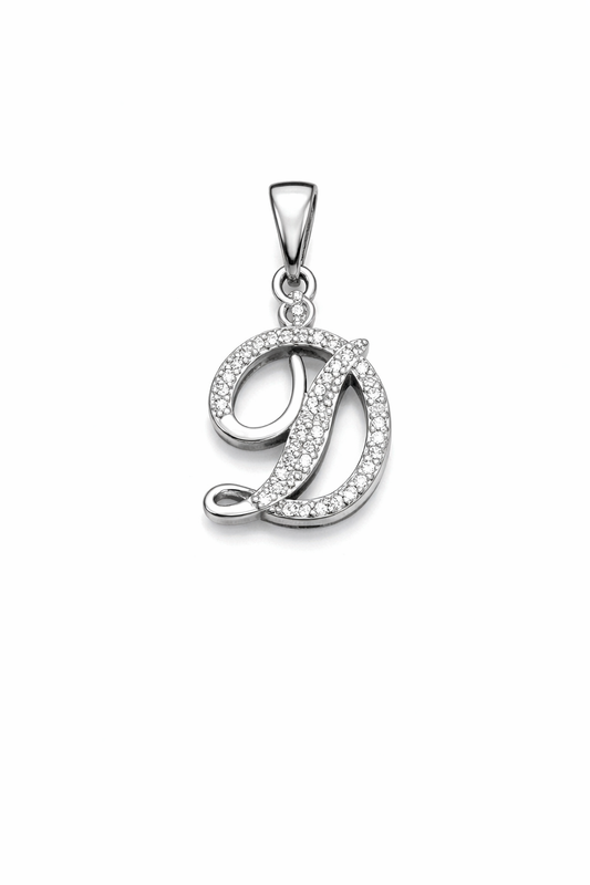 Initial Pendant CZ Sterling Silver 925 - 0.85”